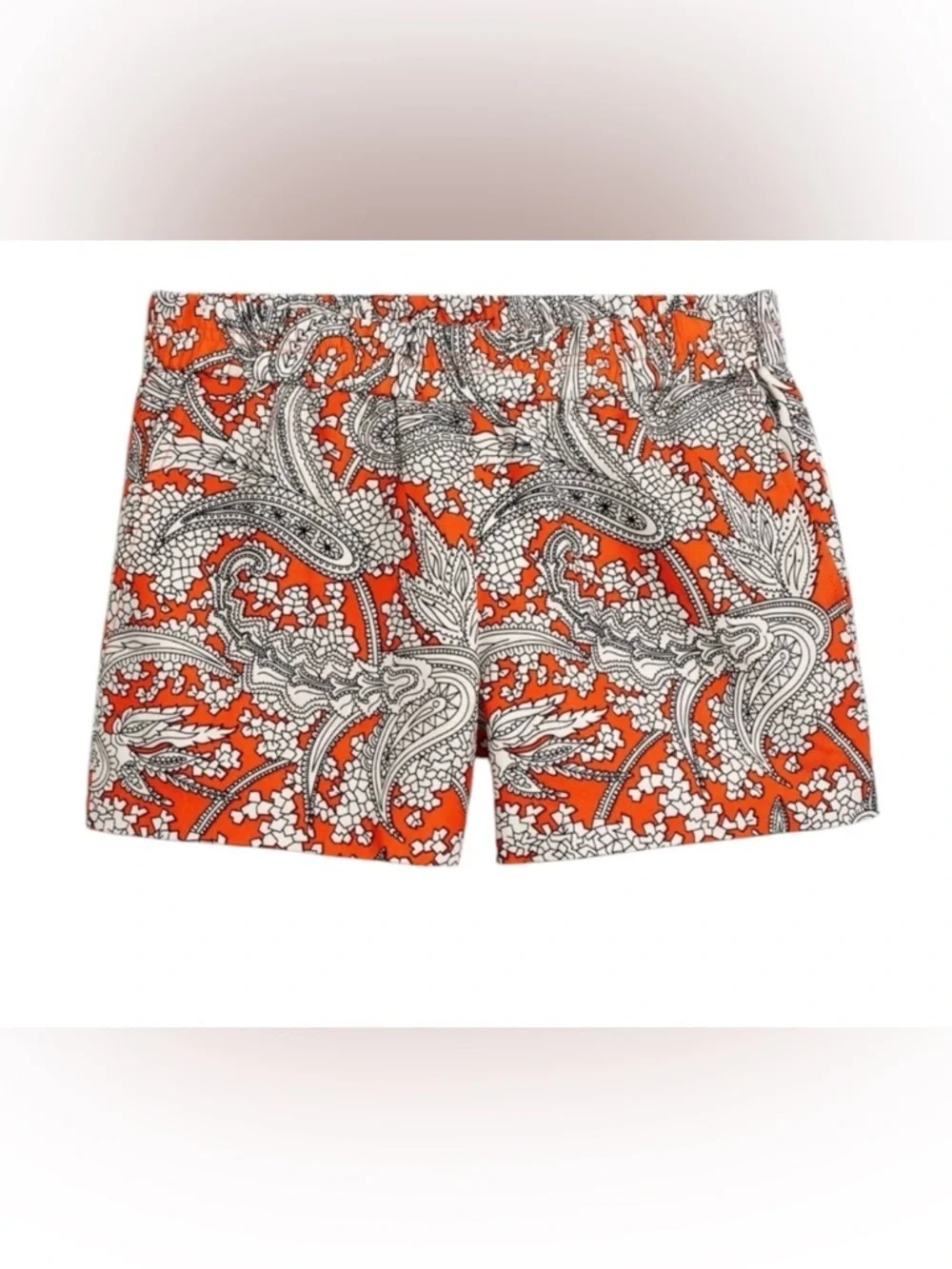 J. Crew Linen Blend Orange/White/Black Paisley Women's Shorts, 3” Inseam, Size 2